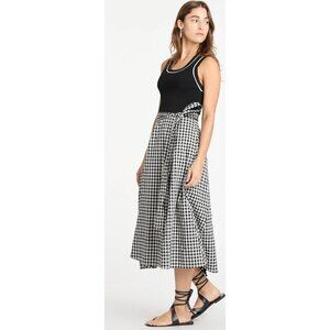 Tanya Taylor Devon midi dress black white gingham plaid check ribbed NO BELT M